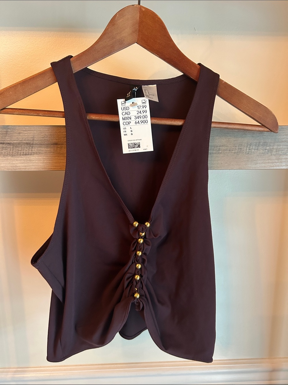 H&M Plum Lace-Up V-Neck Tank Top